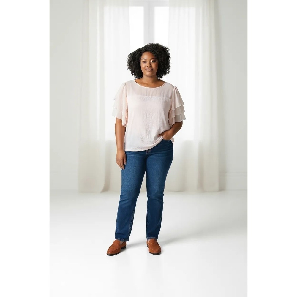 Soft Surroundings Womens 3X Silk Blend Soft Pink Top Ruffle Bell Sleeve